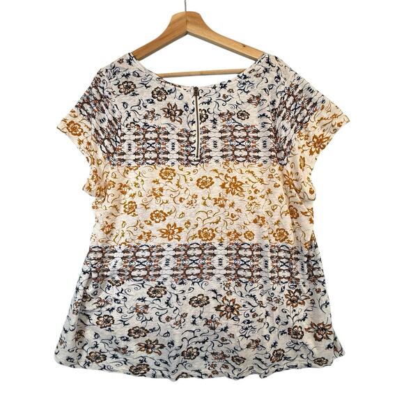 Lucky Brand SIZE XXL Linen Blend Boho S/S Shirt Womens Top Floral Cottage Plus - Picture 2 of 9